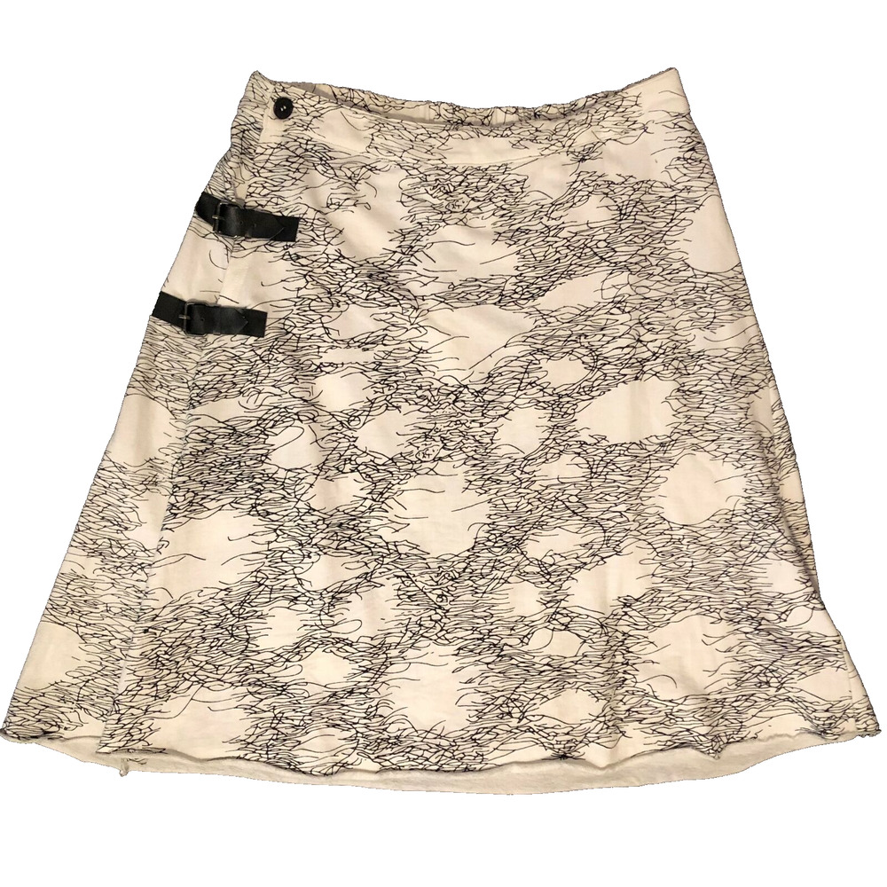 APU A People United Womens Skirt Large A-Line Faux Wrap Elastic Waist Raw Hem